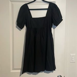Black Square Neck, Puff Sleeve Mini Dress
